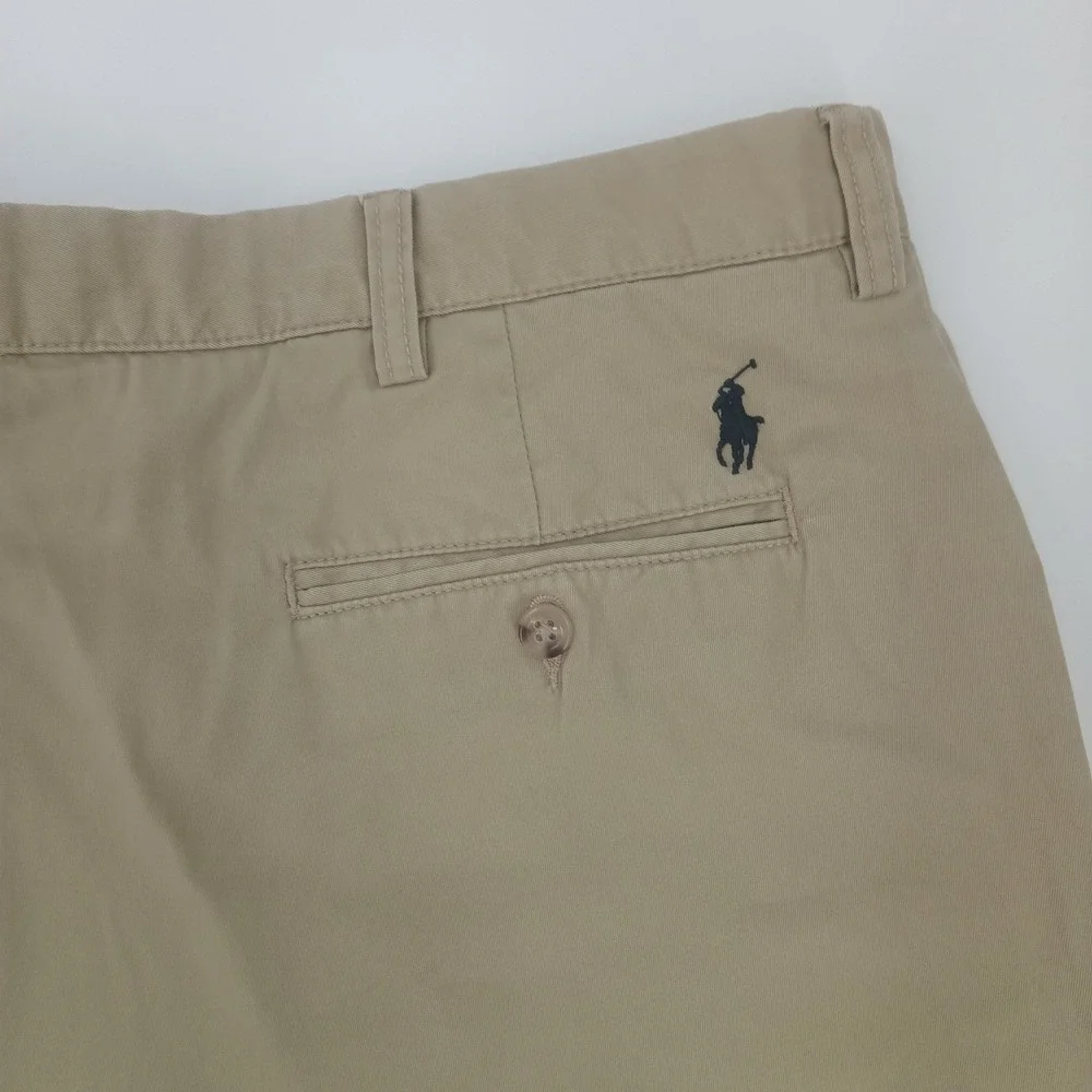 Polo Ralph Lauren Mens 38 Khaki Chino Shorts Cotton Twill Flat Front Pony Logo